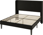 Allewie Queen Size Velvet Bed Frame/Vertical Channel Tufted Wingback - Image 9