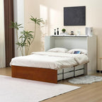 VINGLI Full Murphy Bed with Storage Drawer, 2 Charging Station, Rustic & - Image 9