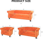 RARZOE 3 Pieces Living Room Furniture Sofa Set, Chesterfield Style, Velvet - Image 2