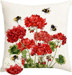 RABUSOFA Spring Summer Outdoor Geranium Pillow Cover 18x18 Waterproof by RABUSOFA