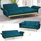 70” Velvet Futon Sofa Bed w/Adjustable Armrests and Backrest, Convertible Futon - Image 6