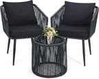 Kromax 3 Pieces Patio Rattan Bistro Conversation Set, Outdoor All-Weather by KROMAX