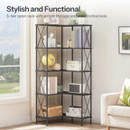 HOOBRO Corner Bookshelf, 5-Tier L-Shaped Bookcase, Industrial Open Display - Image 3