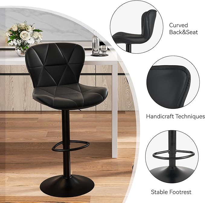Nalupatio Modern Bar Stools Set of 3, Adjustable Faux Leather Upholstered - Image 3