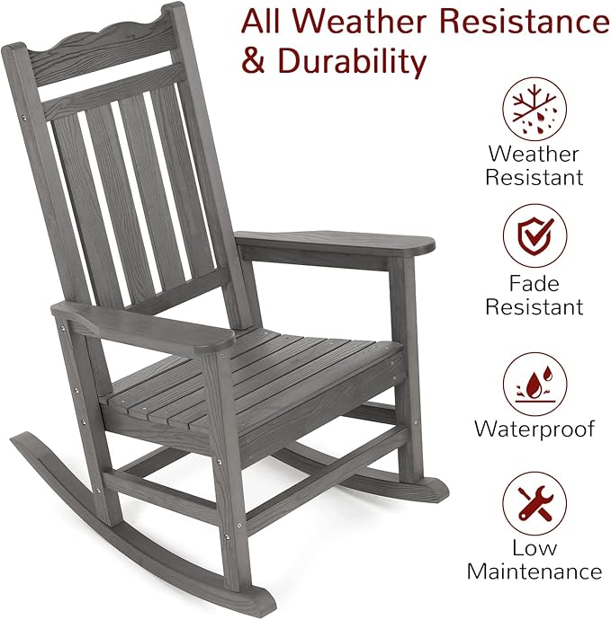 Stoog Patio Rocking Chairs Set of 4, All-Weather HIPS Outdoor Rocking Chair - Image 3