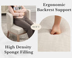 Beige Barrel Chair with Solid Wood Frame, Small Round Accent Chair, Comfy Linen - Image 8
