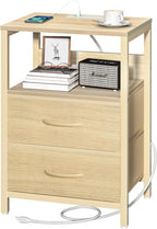 Yoobure Nightstand with Charging Station, Small Night Stand with Fabric Drawers by Yoobure
