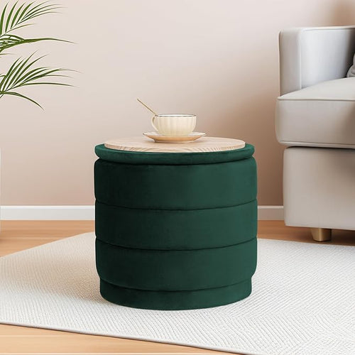 15" Upholstered Round Velvet Ottoman by CAIPINFUL