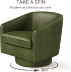 Swivel Barrel Accent Chairs Set of 2, Round Faux Leather Living Room Arm Chairs - Image 6