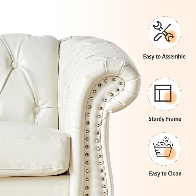 ORRD 2 Pieces Living Room Set, Chesterfield Faux Leather Sofa Loveseat Couch - Image 6