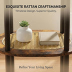 Small Rattan Side Table with Storage, 3 Tier Round/Oval End Table with Rattan - Image 5