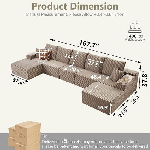 167.7" Sectional Cloud Couch for Living Room, Modular Floor Deep-Seat Sofa - Image 2