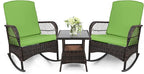 LEVELEVE 3 pcs Rocking Bistro Set Conversation Chairs PE Wicker Outdoor Rocking by Enjoyyourlife