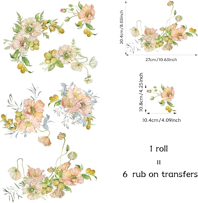 Floral Rub on Transfer for Furniture Vintage Large Flower UV DTF Transfer - Image 4