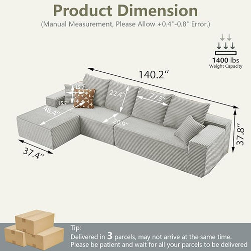 140" Sectional Cloud Couch for Living Room, Modular Floor Deep-Seat Sofa - Image 2