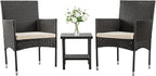 FDW | 3-Piece Patio Furniture Set | Black | Outdoor Wicker Furniture by FDW