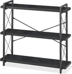 HCHQHS Bookshelf, 3-Tier Industrial Bookcase, Freestanding Horizontal by HCHQHS