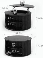 JOINICE 31.5" Black Round Lift Top Coffee Table, Modern Fluted Drum Center Table - Image 2