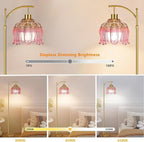 QIYIZM Pink Floor Lamp for Living Room, Glass Gold Dimmable Standing Lamp - Image 2