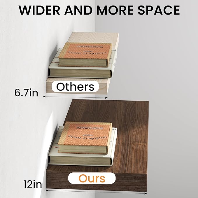 30Inch Walnut Floating Shelves for Wall, 12 Inch Deep Shelves for Bedroom - Image 6