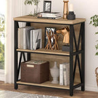 FATORRI Small Bookcase, Wood and Metal Low Short Bookshelf, Industrial Book - Image 6