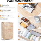 VINGLI Unfinished Natural Solid Wood 6 Drawer Dresser - Image 6