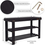 Homemaid Living Bamboo 3 Tier Shoe Rack Bench, Premium Shoe Organizer or - Image 3