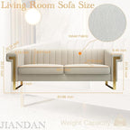 Mid-Century Modern Beige Velvet Sofa - Image 2