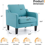 VINGLI Accent Chairs Set of 2 Living Room Chairs Teal Blue Reading Chair - Image 2