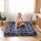 MAXYOYO Navy Floral Printed Japanese Floor Mattress Rustic Style Futon Mattress by MAXYOYO