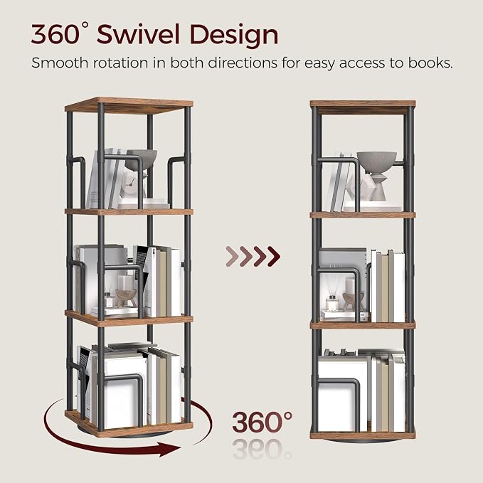 MAHANCRIS 3-Tier Rotating Bookshelf, Freestanding Corner Bookshelf, 360° - Image 4