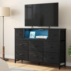 DUMOS TV Stand Dresser with 8 Fabric Drawers and Open Shelves, LED - Image 2