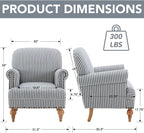Blue Striped Linen Fabric Accent Chair, Coastal Upholstered Armchair - Image 2