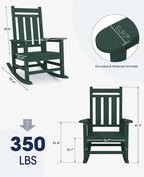 KINGYES Oversized Outdoor Rocking Chair Set of 2, All-Weather Patio Rocking - Image 3
