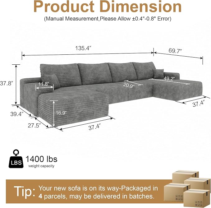 AUGOP 136" Sectional Couches for Living Room Modern Modular Sofa - Image 2