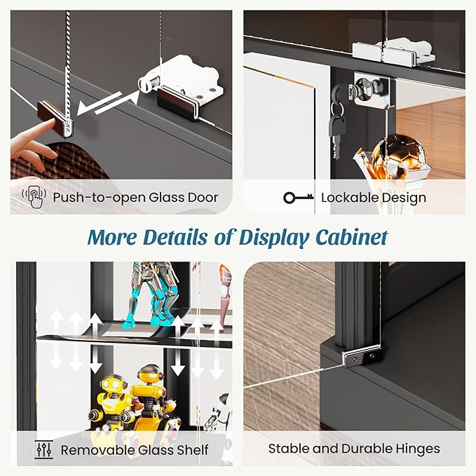 Dystler Display Cabinet with Glass Doors, LED Display Case with Removable Shelf - Image 6