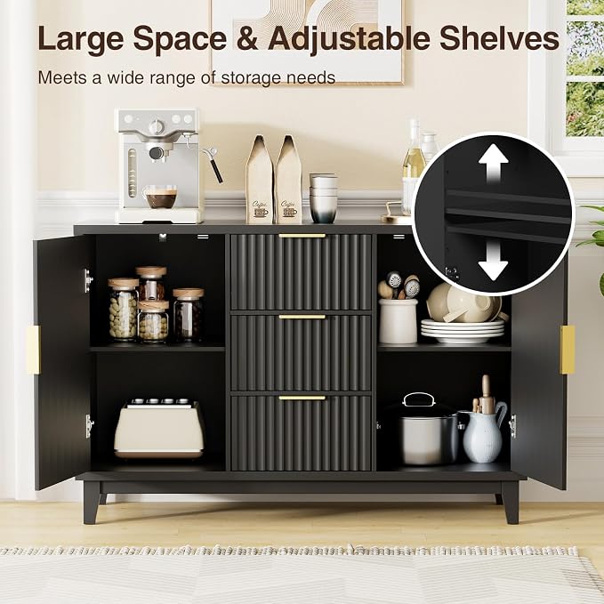 47.2" W Storage Cabinet with 3 Drawers, Fluted Buffet Cabinet with Storage - Image 4