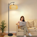 Arc Floor Lamps for Living Room Rattan Boho Floor Lamp - Image 7