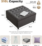 Tbfit Large Square Storage Ottoman Bench, Tufted Upholstered Coffee Table - Image 2