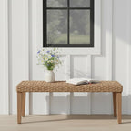 Outdoor Backless Bench, All-Weather Wicker & Solid Acacia Wood, Premium Garden by AVCONNECT