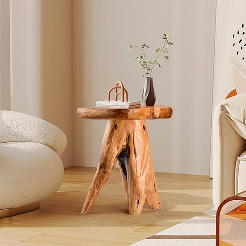 18.9 inch Live Edge Wood Stool, Live Edge Wood Stool, Freeform Mushroom Side by Unknown