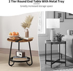 2 Tier Coffee Table in Living Room, Industrial Style Round Coffee Table - Image 7