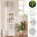 Amazer White Bathroom Storage Cabinet 70'', Bamboo Slim Storage Cabinet - Image 3