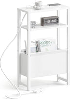 Narrow Side Table with Charging Station Slim End Table Sofa with Magazine Rack by IRCPEN