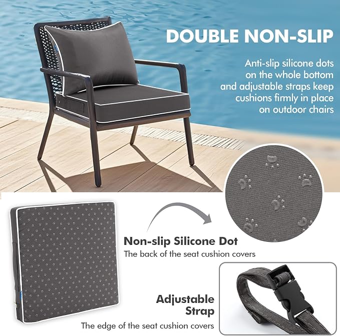 MIULEE Dark Grey Outdoor Seat Cushion 22x24 Inch Waterproof & 3 Year Fade - Image 4