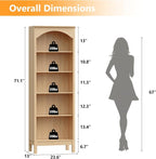 Arched Bookshelf with 5 Tier Open Shelves, Study and Living Room, Natural Oak - Image 2