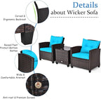 COSTWAY 3PCS Patio Furniture Set, PE Rattan Wicker Sofa w/Washable Cushion and - Image 7