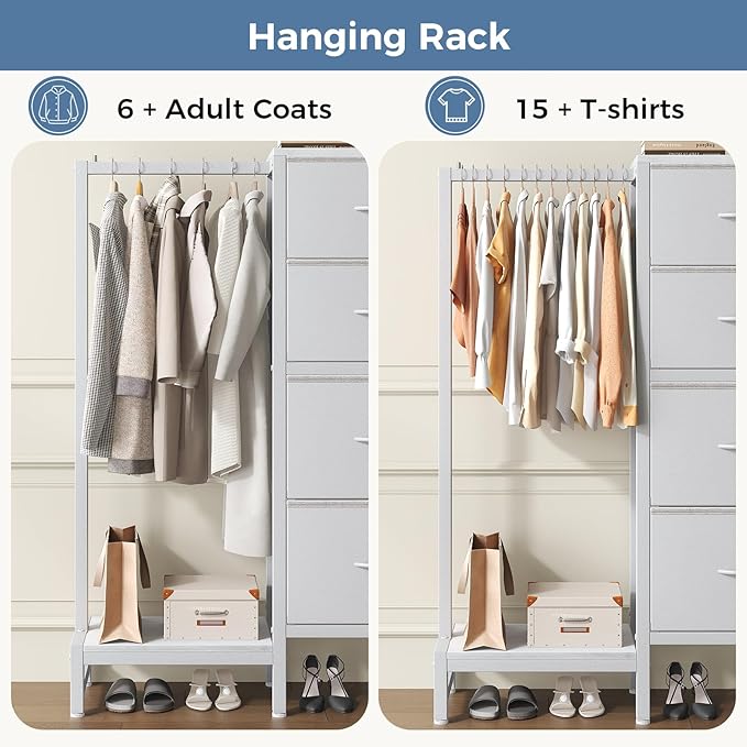 OLIXIS Dresser with Hanging Rack, 4 in 1 Storage Fabric Dresser - Image 5