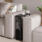 Leomonio Black Side Table with Charging Station, Slim End Tables with Fabric - Image 4