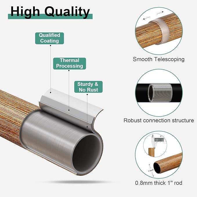 QDWIS Boho Wood Curtain Rods for Windows 72 to 144 inch, Rustic Decorative - Image 5